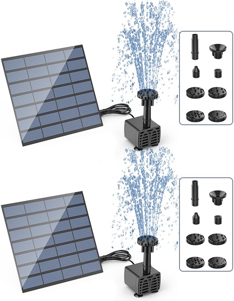 AISITIN Solar Water Pump for Water Feature Outdoor, DIY Solar Fountain Kit with 6 Nozzles and 9.8ft Power Cord, Solar Powered Water Fountain Pump for Bird Bath, Ponds, Garden, Fish Tank, 2 Packs - Image 1